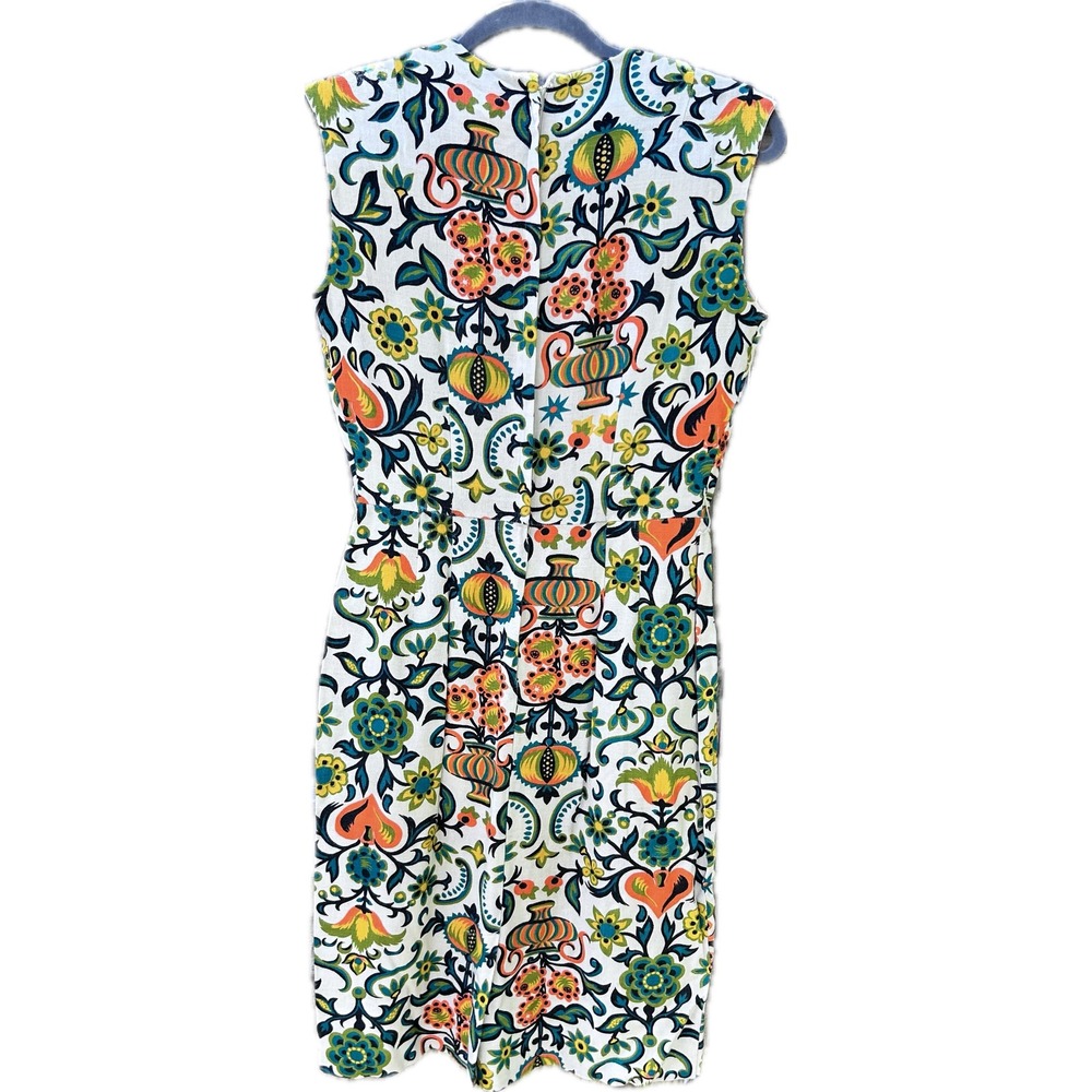 Vtg 60s Pacemaker Juniors Shift Dress Floral Folk Art Mod Cotton Sailcloth M - Picture 3 of 8
